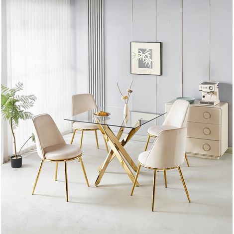 Conjunto comedor 5 piezas terciopelo dorado OKMYHOME (1/5)