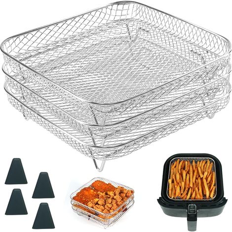 Griglia quadrata per friggitrice ad aria da 8 pollici - Griglia per essiccatore impilabile in acciaio inossidabile da 3 pezzi con piedini in silicone - 8 pollici - 3 pezzi (1/4)