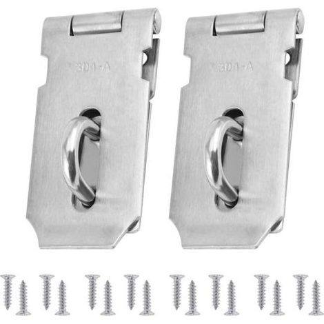 2Pcs Moraillon Résistant Et Agrafe Serrure, Acier Inoxydable Porte Verrous, Porte Fermoir avec 16Pcs Des Vis, 4 Pouces (1/5)