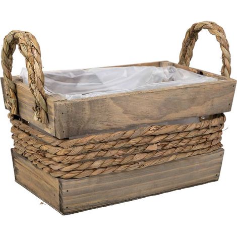 Cesto de madera y cuerda con asas marrón 25x15x13 (1/5)