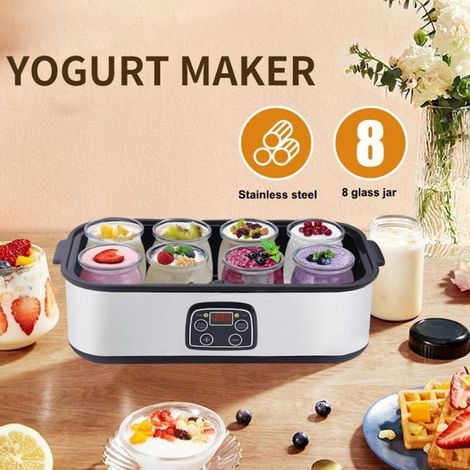 Yogurtiera definitiva con display a LED, macchina per yogurt automatica da 1400 ml con 8 barattoli di vetro, timer da 0 a 48 ore e temperatura regolabile da 20 a 50 °C, yogurtiera per yogurt fresco fa (1/4)