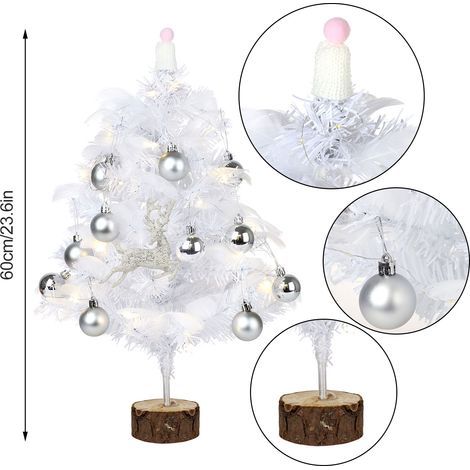 Albero di Natale con piume e luci a stringa, decorazione artificiale per la tavola delle feste. (1/5)