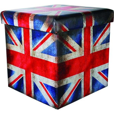 Pouf boîte de rangement Union Jack en simili cuir 37 cm (1/3)
