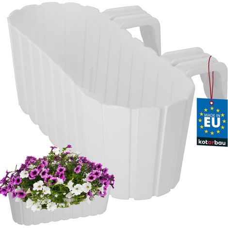 KOTARBAU® Jardinière Extérieur - Pot de Fleur - PVC - 40 x 15 x 15 cm - Blanc - Jardinière Balcon - Rectangulaire - Légère - avec Support pour Balconnière - Décorative (1/5)