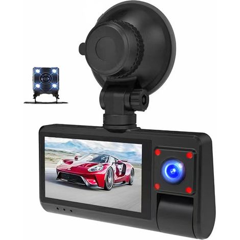 LIFCAUSAL Dashcam G50 Écran tactile 3'' avec appli mobile, vision nocturne infrarouge HD, 3 caméras (avant/intérieur/arrière) (1/5)