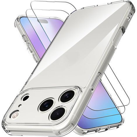 Transparente Schutzhülle gegen Vergilbung mit Displayschutzfolie aus gehärtetem Glas für iPhone 17 Pro, 2er-Pack, Schutz nach Militärstandard, Härtegrad 9H. (1/5)