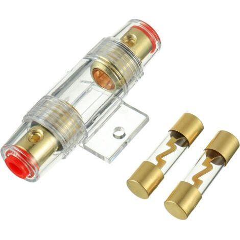 1 Porte-fusible AGU en Ligne plaqué Or et 2 fusibles AGU en Verre plaqué Or 40A pour la Protection de sécurité de l'alimentation Audio Automobile (40A) (1/5)