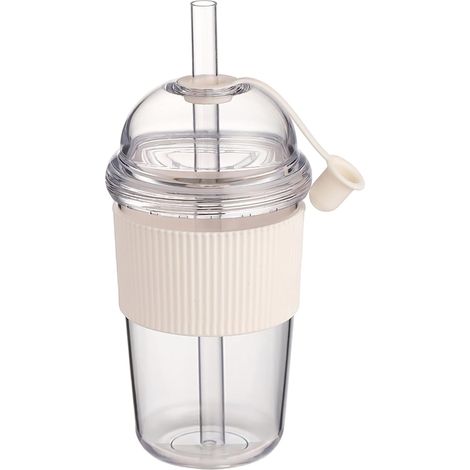 Gobelet à café glacé réutilisable de 430 ml, en plastique, avec couvercle et boîte de rangement, convient pour le café glacé et le thé aux perles, blanc. (1/5)
