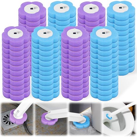 Lot de 96 têtes de brosse de toilette jetables, 360° en éponge de rechange pour salle de bain, ménage, 48 lavandes et 48 parfums marins, poignée non incluse (1/5)