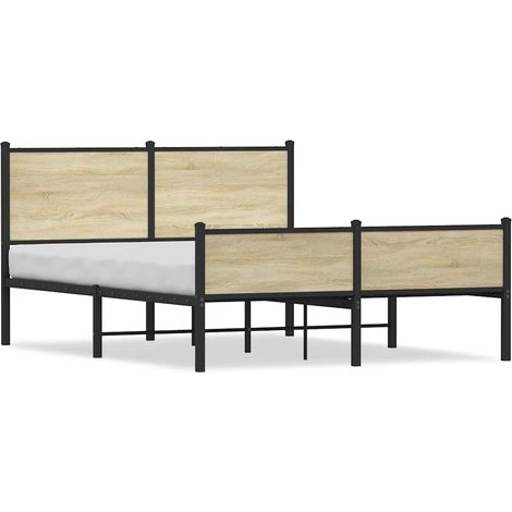 Lit double Lit adulte Cadre de lit en métal sans matelas chêne sonoma 140x190 cm (1/5)