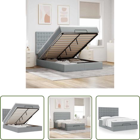 vidaXL Stauraum -  Ottoman-Bett mit Matratze Hellgrau 140x200 cm Stoff (1/5)