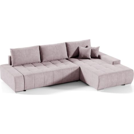 Ecksofa Sofa mit Schlaffunktion VOGAR Stoff Aston Blush Ottomane Rechts (1/4)