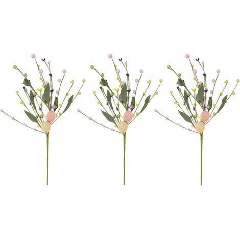 Lot de 3 Pics Décoratifs Œufs de Pâques Artificiels Tiges de Fleurs Printanières Colorées Décorations de Table et Compositions Festives pour Ambiance Printanière (1/5)