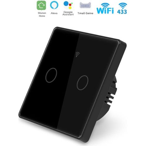 Interrupteur Mural Double Connecté Wifi Tactile NOIR - Silumen H (1/5)