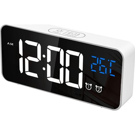 Grand réveil numérique pour malvoyants - Grand réveil électrique pour chambre, affichage de gros chiffres, luminosité réglable, ports USB, format 12/24 h, volume de l'alarme ajustable (1/5)