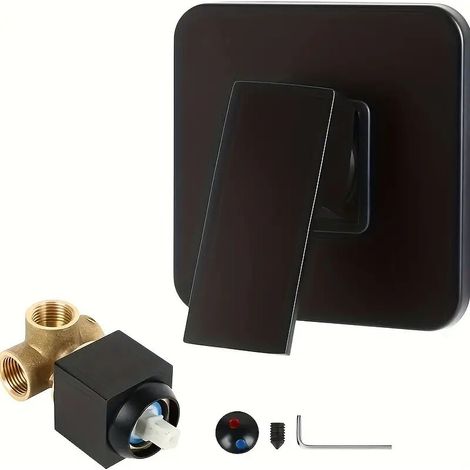Stück schwarzer verdeckter Duschhahn, integrierter Duschkopf, wandmontierter Duschhahn, verdeckter Badezimmerhahn mit Einzelfunktion, Badewannenhahn, Chrom, zwei Einlässe und ein Auslass MUMU (1/4)