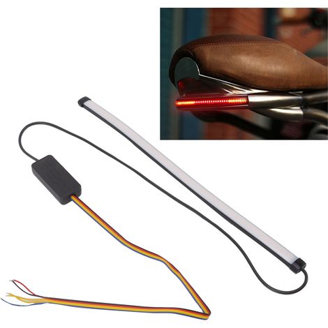 Bande lumineuse universelle pour moto comprenant un feu stop LED de 30 cm, des clignotants séquentiels, un éclairage de plaque d'immatriculation, un feu arrière et un feu arrière. (1/5)