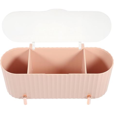 3-teilige Kosmetikbox mit staubdichtem Deckel, rosa, aus PP, für Make-up-Schwämmchen und Wattestäbchen, Badezimmer und Büro (1/5)