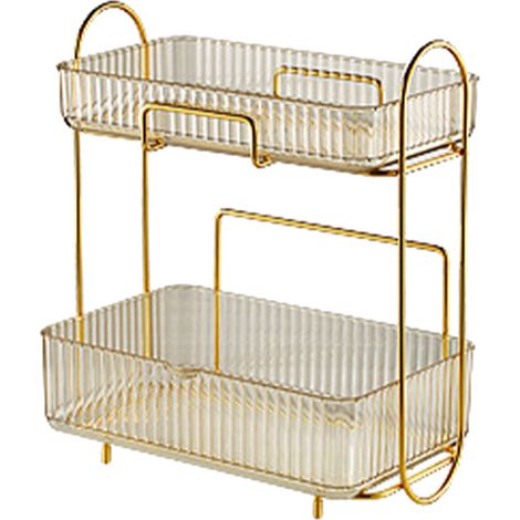 Organisateur de Maquillage 2 Niveaux Grand Capacité pour Salle de Bain et Commode, Étagère Ambre (1/5)