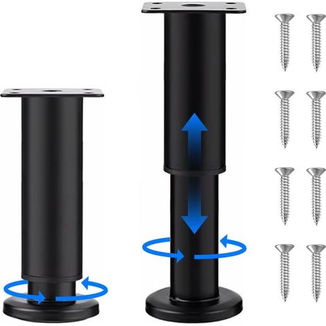 2 Pieds de Meubles Réglables (18-30 cm) en Acier Inoxydable - Pieds en Acier Laminé à Froid - Pieds pour Meubles, Canapé, Pieds D'armoire, Lits - Noir (1/5)