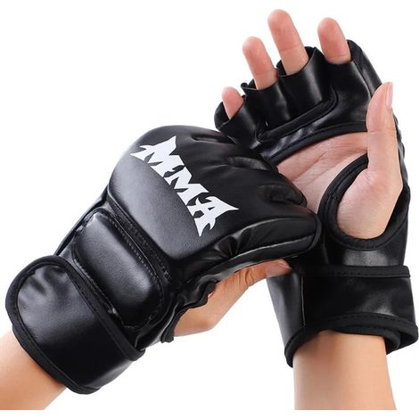 Gants De Boxe MMA En Cuir - Protection Articulations Et Poignets - Pour Sac De Frappe Et Combat - Taille Unique (1/5)