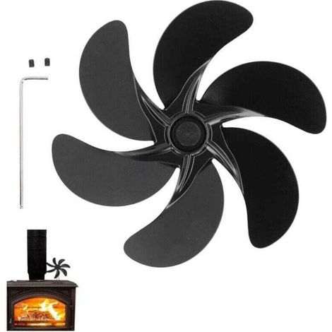 Bardusch-Ventilateur de Cheminée à 6 Lames, Accessoires de Ventilateur de Poêle à Bois Noir en Alliage D'aluminium (1/4)