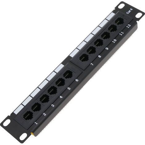 RackMatic - Panneau de brassage 10" pour serveur rack Patch panel 12-Port RJ45 Cat.6 UTP 1U (1/5)