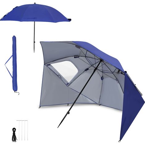 Wolketon Strandschirm 210 cm UV Schutz 50+,  wasserabweisend mit Tragetasche für Strand Garten Camping Blau