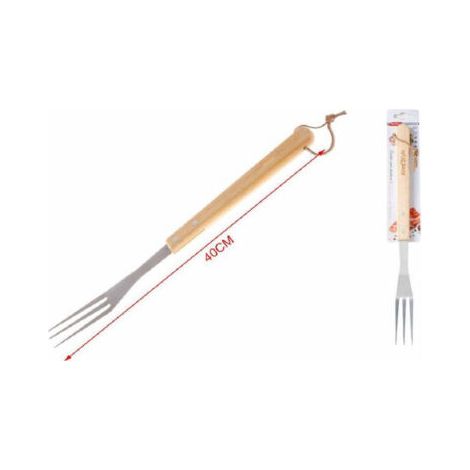 Forchettone 3 Rebbes For Barbecue Grigliata 40cm In Acciaio Manico Legno 2406328 (1/2)