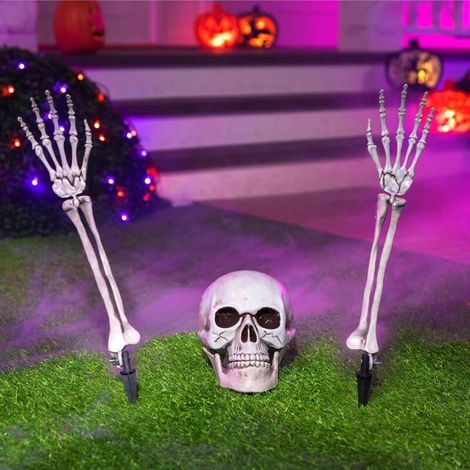 décoration pour Noël Lot de 3 piquets de squelette pour décorations d'Halloween (blanc brillant). décorations de squelette révolutionnaires pour décorations de cour d'Halloween. cimetière extér (1/5)