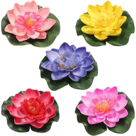 5pcs Artificial Floating Water Lily Lotus Flower Pond Home Wedding Decor 10cm- (1/5)