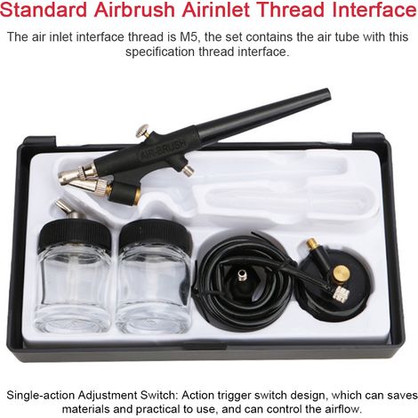 Kit aérographe type 138, aérographe simple action 0,8 mm, godets de peinture 22 cc pour modélisme, maquillage, nail art et décoration de gâteaux. (1/5)