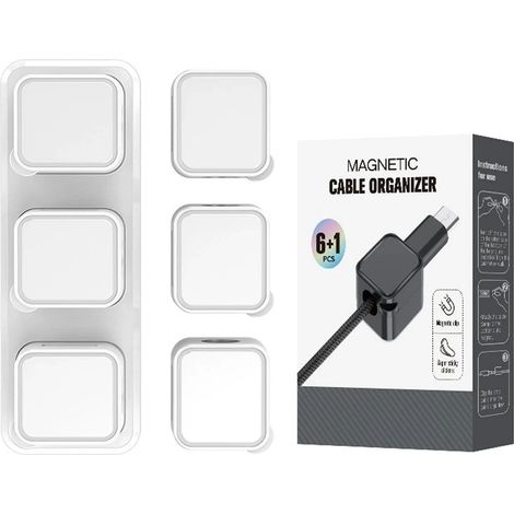 Lot de 6 supports de câbles, clips de fixation, organiseur de câbles ajustable, gestion magnétique des câbles, support de câble audio auto-adhésif, blanc (1/5)