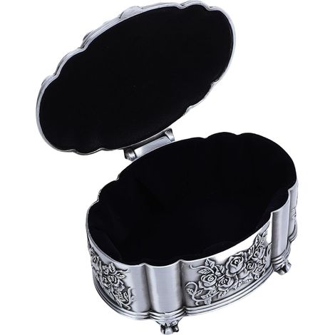 Oval-Shaped Jewelry Storage Box, Soft Zinc Alloy Lining, Multifunctional Rose Pattern, Vintage Metal Organizer for Rings, Earrings, and Bracelets (1/5)