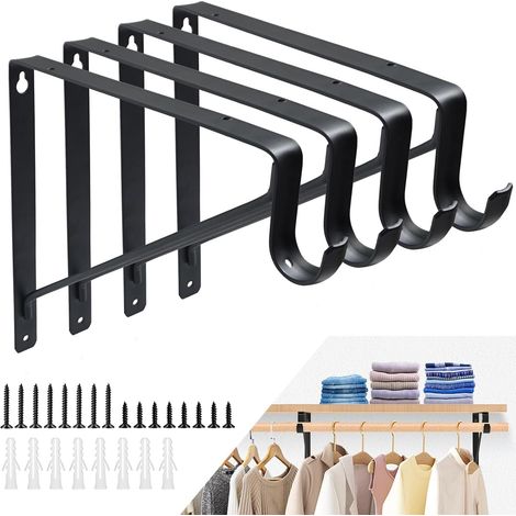 4PCS Supports d'étagère Murale Noir, 275MM×275MM Support Etagere Industrielle Noir avec Lèvre, Fixation pour Etagere Murale Support Flottant Industriels en Fer - Charge Maximale 68KG (1/5)