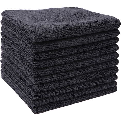 Paños de limpieza de microfibra negros, paquete de 12, toallas de microfibra para coche, sin pelusa y absorbentes, aptos para coche, hogar y cocina
