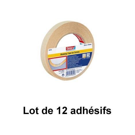 Adhésif de masquage spécial courbes 19 mm x 25 m - tesa® 4319 - Lot de 12 adhésifs