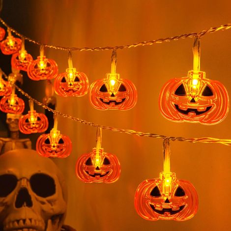 Guirlande lumineuse d'Halloween en forme de citrouille, 3 m, 20 LED, 2 modes, fonctionne à piles, pour intérieur et extérieur, pour décorations d'Halloween, décoration de citrouille (1/4)