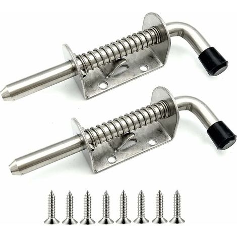 [NUNCA USADO] Paquete de 2 pestillos de acero inoxidable con resorte para puertas de garaje, cobertizos de jardín, patios y gallineros (128 mm) - INHHUB