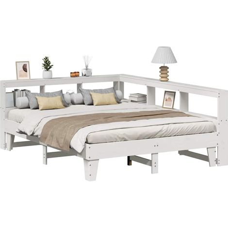 Bookcase Bed without Mattress White 140x200cm Solid Wood Pine vidaXL (1/5)
