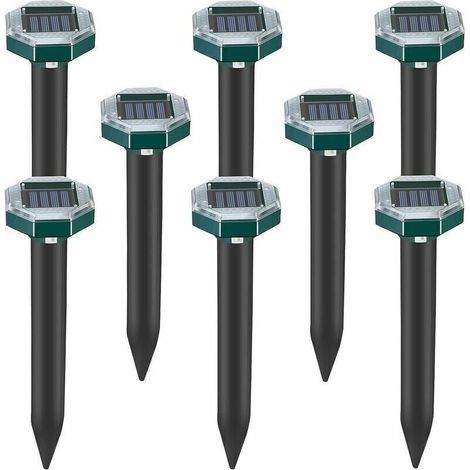 Lot de 8 pics repulsifs a ultrasons pour taupes, serpents et campagnols a energie solaire pour pelouse, jardin et cour, repulsif a sardines