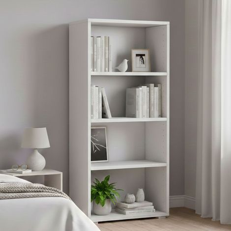 Dmora - Bücherregal Ddjuri, Bibliothek mit 3 verstellbaren Einlegeböden, Bücherregal, Schrankwand mit Regalen, 100% Made in Italy, 60x30h130 cm, Weiß (1/5)