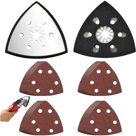 2-teiliges dreieckiges Schleifpad, dreieckige Schleifplatten, 93 mm Schleifpad, mit 20 Dreieckblättern P320 bis P800, zum Entfernen von Rost auf Holz, Hartkunststoff und Metall - (1/5)