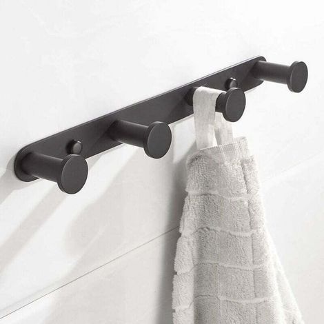 Crochets porte-serviettes muraux, crochets porte-manteaux avec crochets, acier inoxydable 304, porte-serviettes mural, convient aux portes de salle de bain et de cuisine (4 crochets, noir). (1/4)