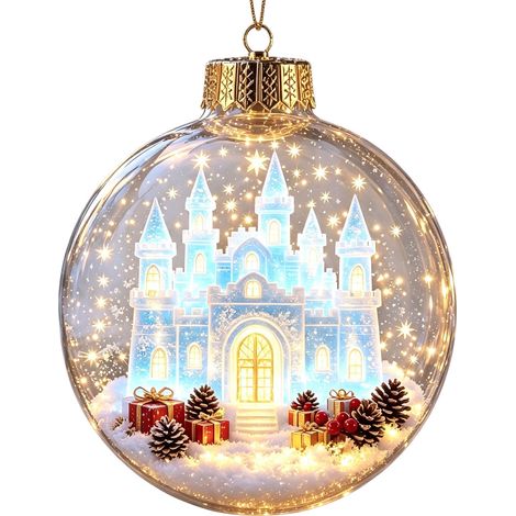 Boule à neige lumineuse en acrylique transparent, décor de Noël, château de glace 3D à suspendre au sapin, décoration de fêtes (1/5)