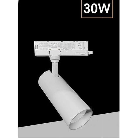 Trade Shop - Faretto Led 30 W Binario Track Trifase Faro Luce 4000k Ip20 Nero Bianco Pt4-30w -      Blanco (1/3)