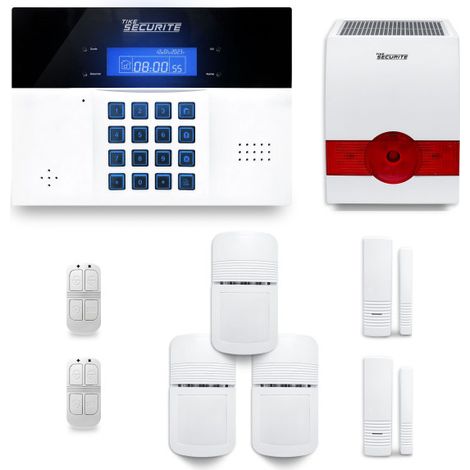Alarme maison sans fil DNBi – 3 détecteurs de mouvement – 2 détecteurs d'ouverture – Sirène extérieure solaire – Compatible Box internet – Tike Sécurité