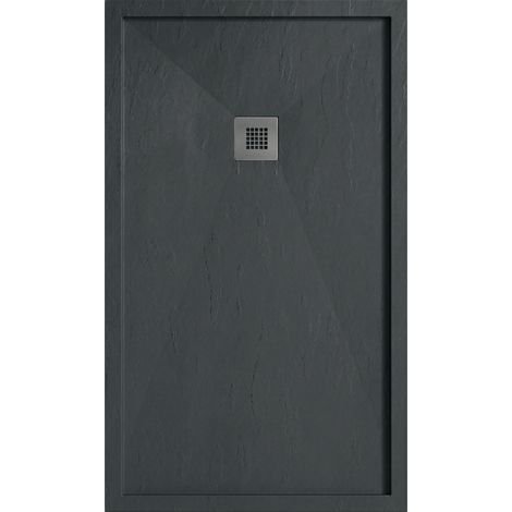 Mineralguss-Duschwanne extra flach mit Rand SARIN ANTHRAZIT 90x120 cm Ablaufschutz in Chrom