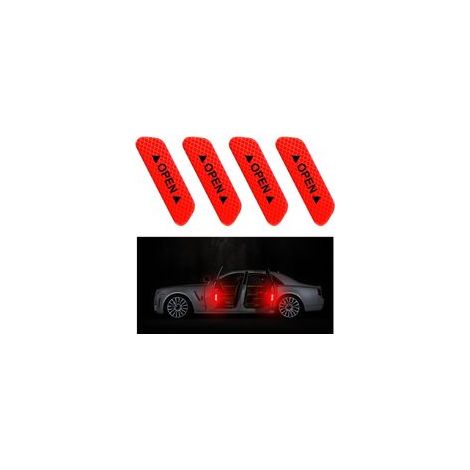 4 Pièces Autocollant De Porte De Voiture, Rappel D'ouverture De Porte Autocollant, Anti-Collision Étanche Autocollants Réfléchissants, Voiture Accessoires Extérieur Intérieur(Rouge)
