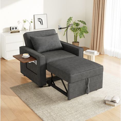 Schlafsessel 93x150x85 cm grau Cord mit USB, Type-C, Handyhalter und Liegefunktion (1/5)